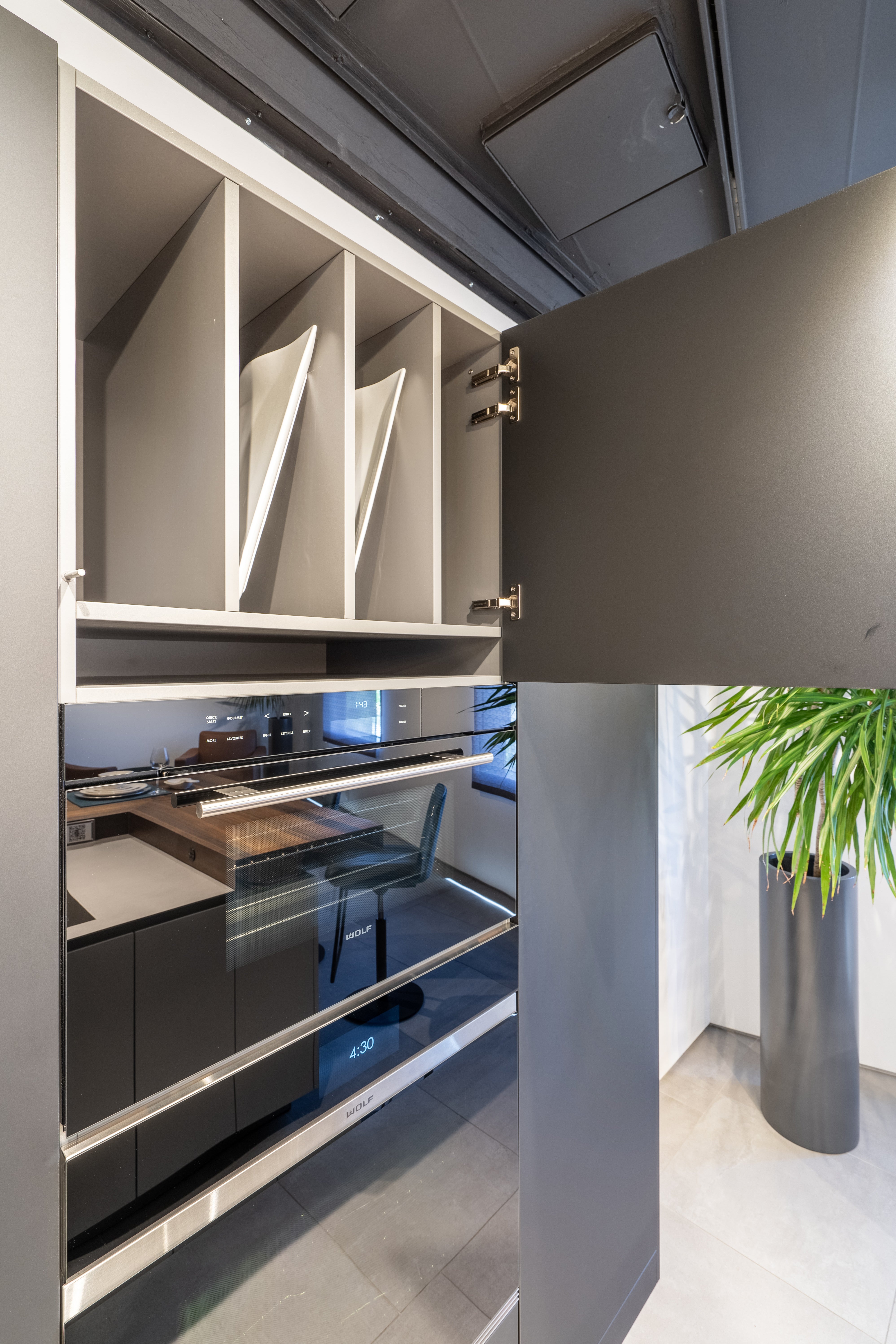 eggersmann USA Black & Grey Work's Glass Modern Kitchen with Sub-Zero & Wolf Appliances