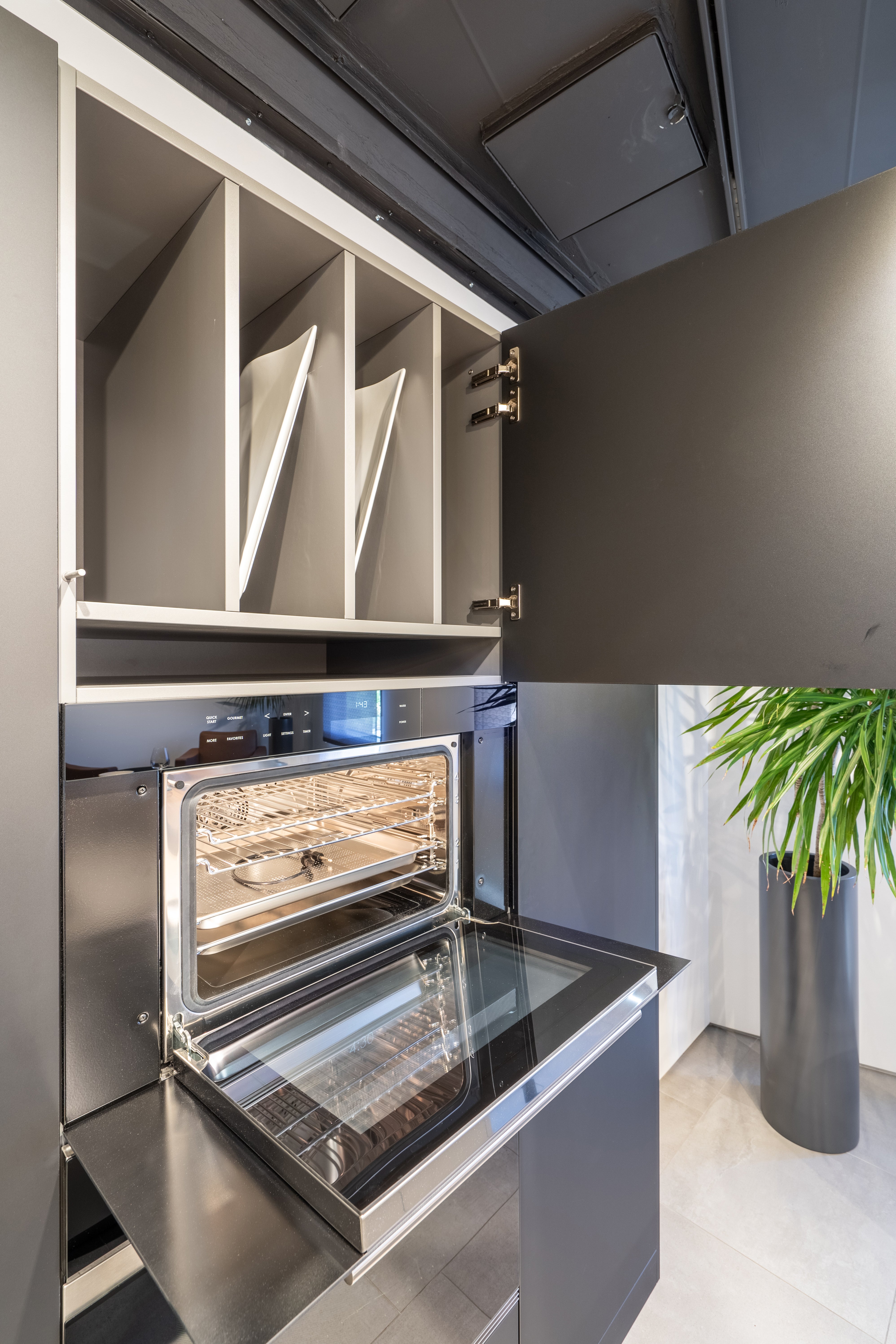 eggersmann USA Black & Grey Work's Glass Modern Kitchen with Sub-Zero & Wolf Appliances