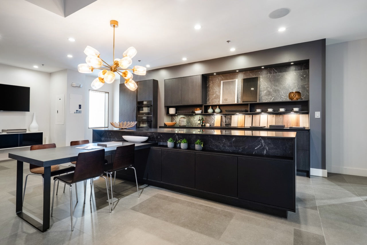 SieMatic modern handleless black kitchen cabinetry with center island