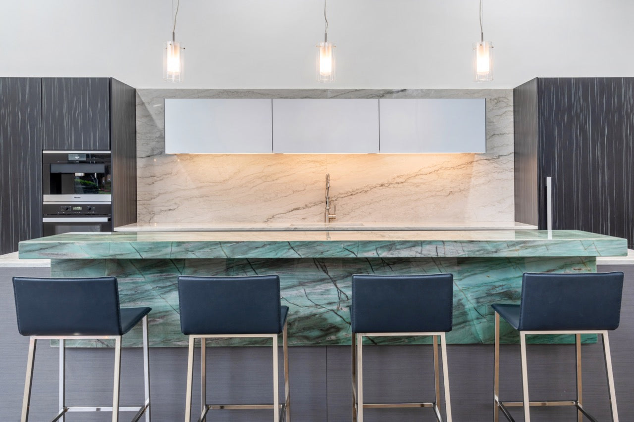 eggersmann Vancouver Wood Veneer Modern Kitchen with Waterfall Island & Miele Appliances