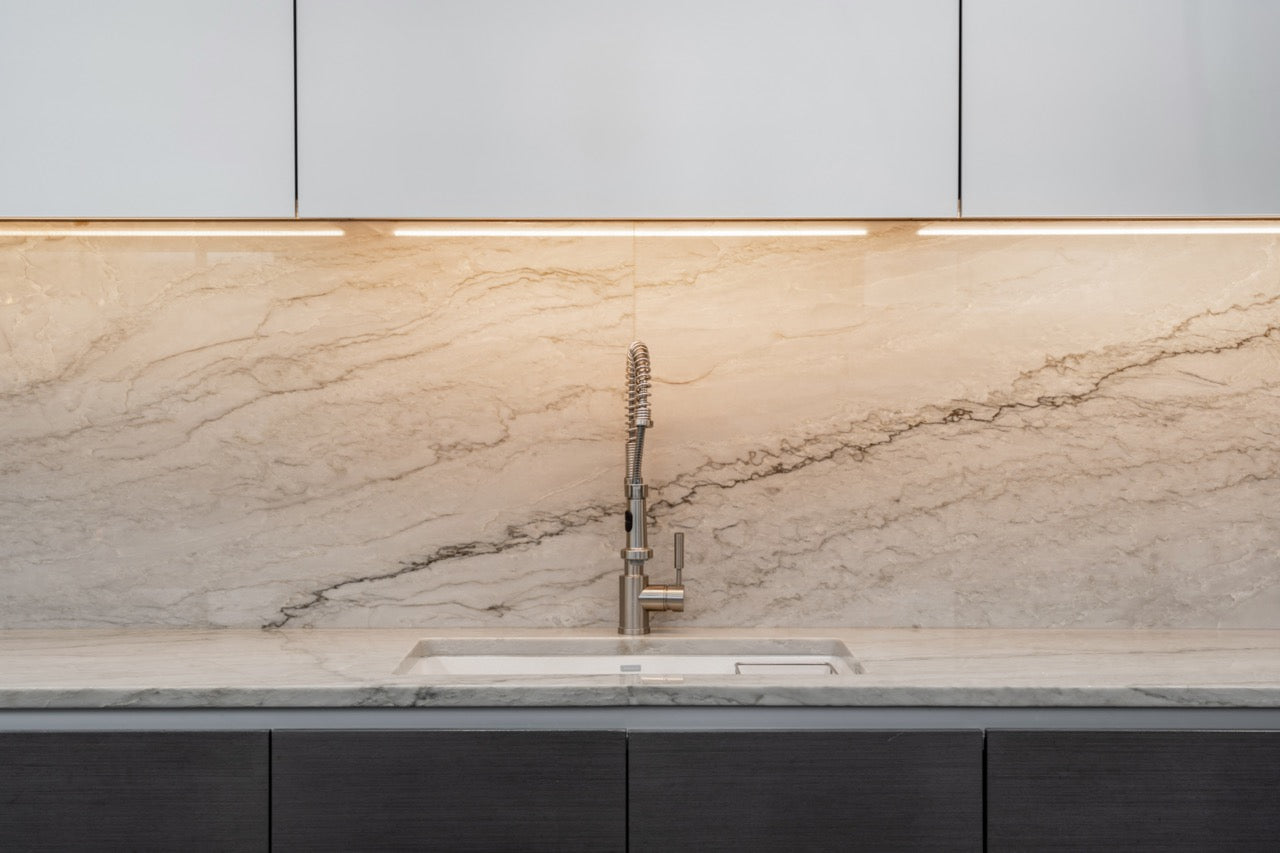 eggersmann Vancouver Wood Veneer Modern Kitchen with Waterfall Island & Miele Appliances