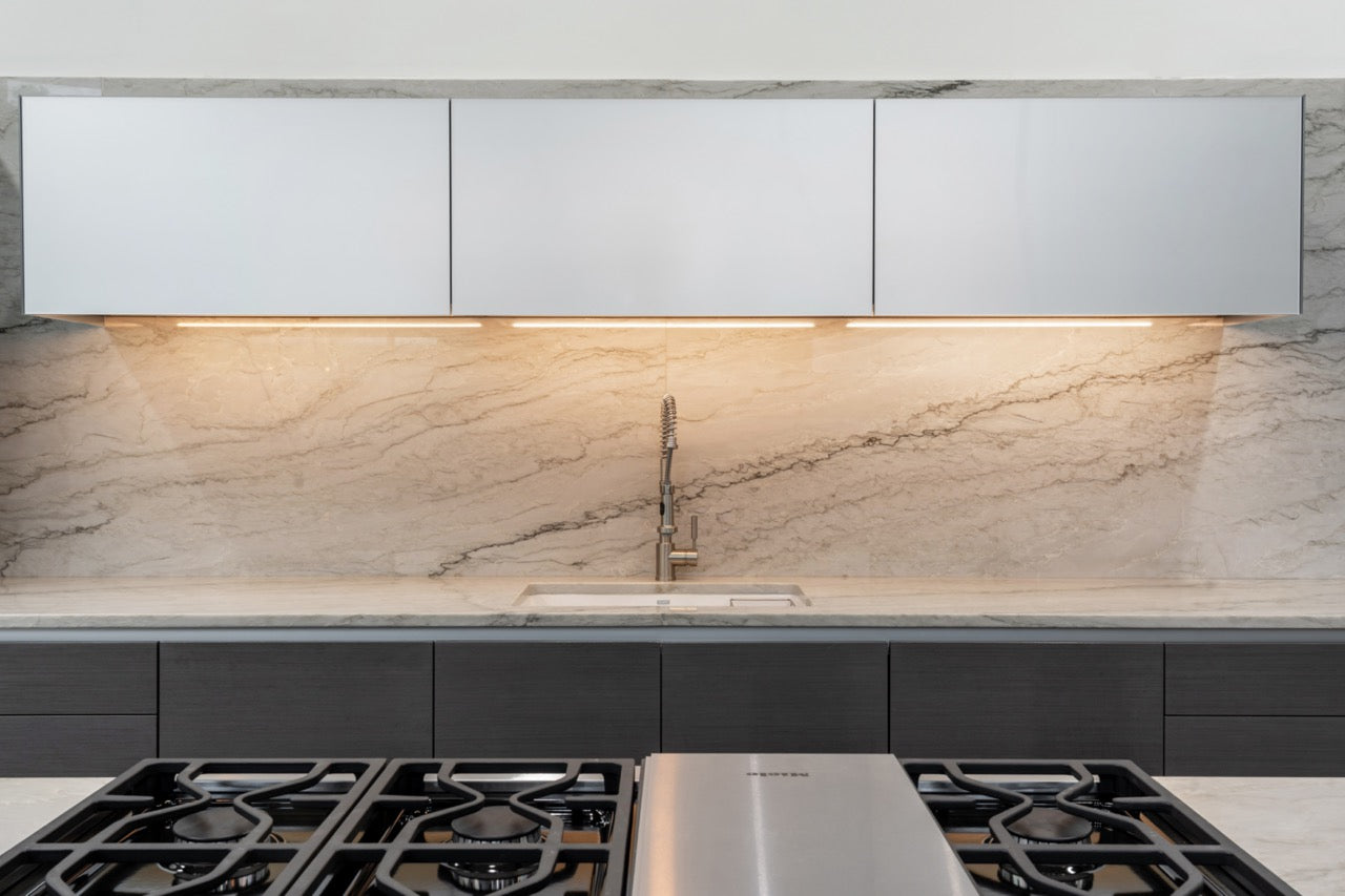 eggersmann Vancouver Wood Veneer Modern Kitchen with Waterfall Island & Miele Appliances