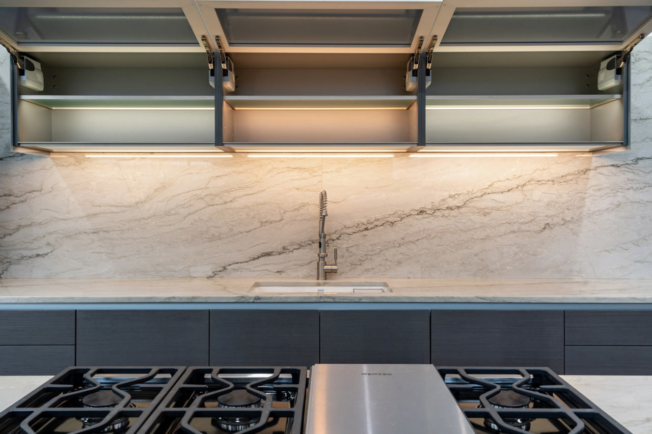 eggersmann Vancouver Wood Veneer Modern Kitchen with Waterfall Island & Miele Appliances