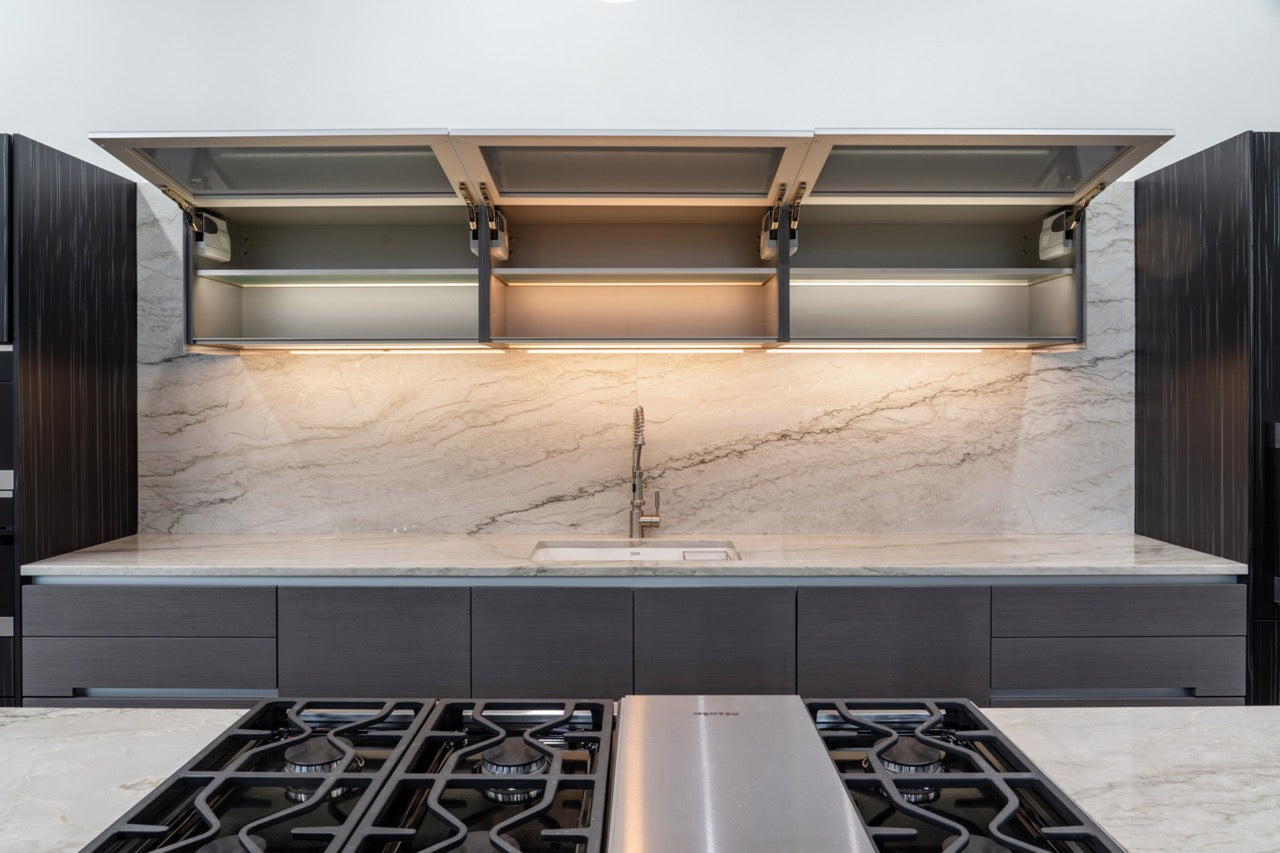eggersmann Vancouver Wood Veneer Modern Kitchen with Waterfall Island & Miele Appliances