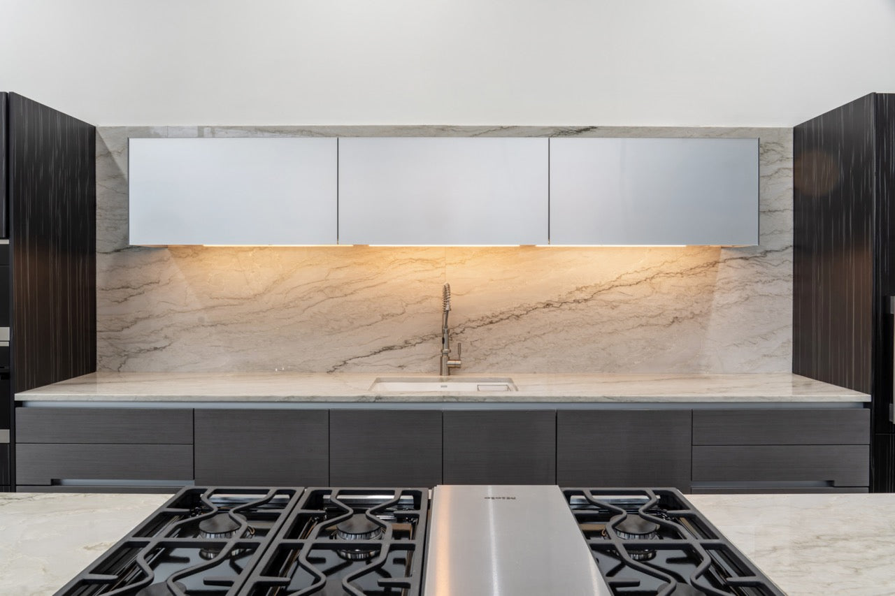 eggersmann Vancouver Wood Veneer Modern Kitchen with Waterfall Island & Miele Appliances