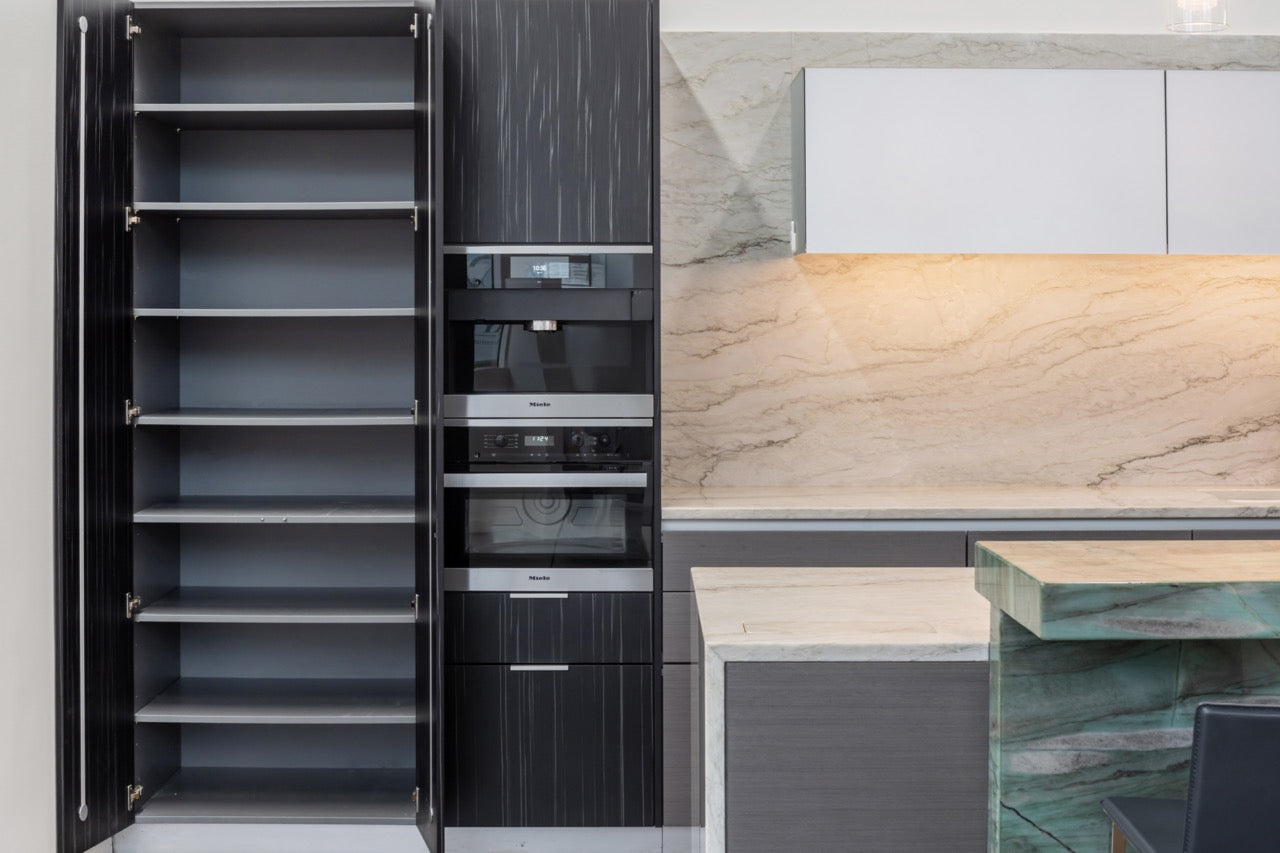 eggersmann Vancouver Wood Veneer Modern Kitchen with Waterfall Island & Miele Appliances