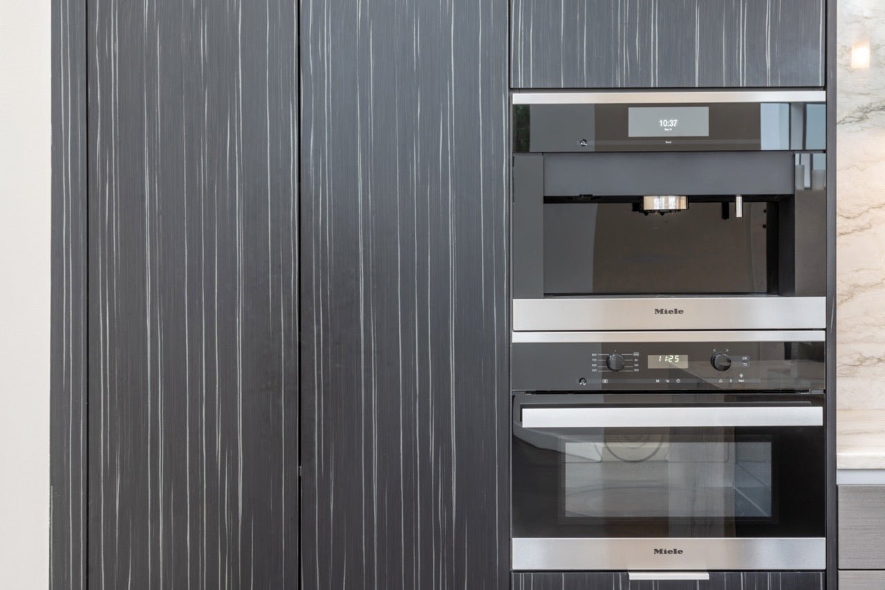 eggersmann Vancouver Wood Veneer Modern Kitchen with Waterfall Island & Miele Appliances