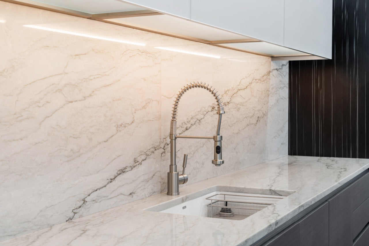 eggersmann Vancouver Wood Veneer Modern Kitchen with Waterfall Island & Miele Appliances