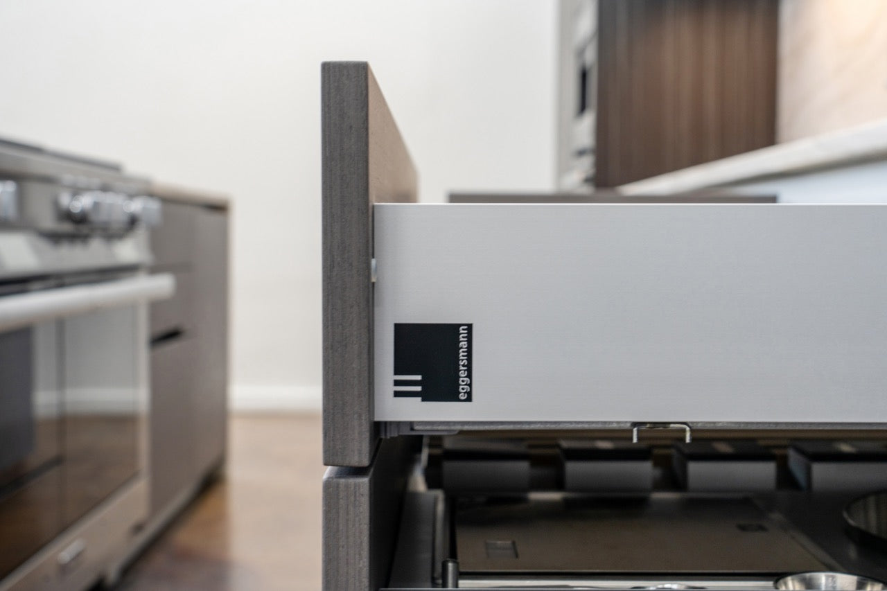 eggersmann Vancouver Wood Veneer Modern Kitchen with Waterfall Island & Miele Appliances