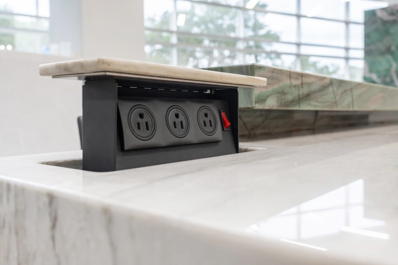 eggersmann Vancouver Wood Veneer Modern Kitchen with Waterfall Island & Miele Appliances