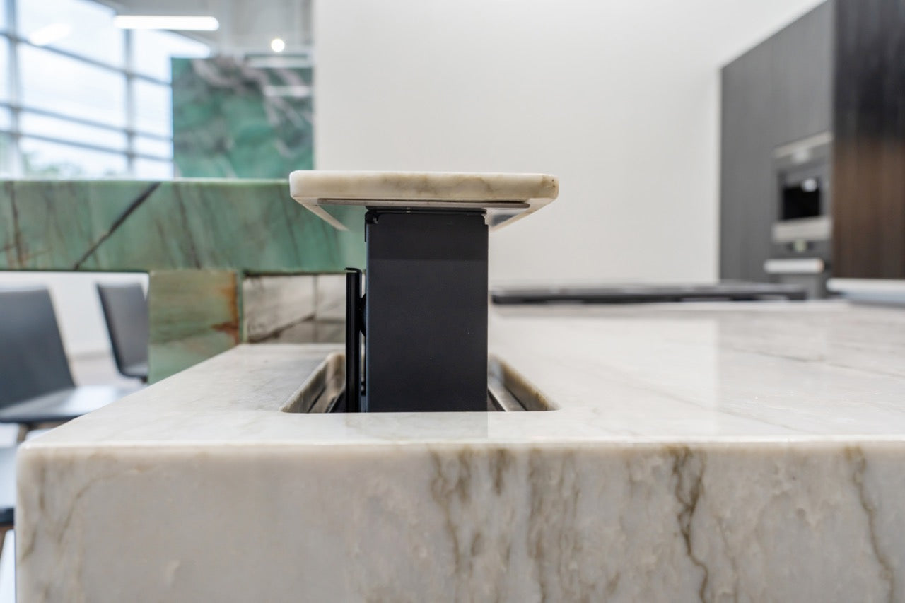 eggersmann Vancouver Wood Veneer Modern Kitchen with Waterfall Island & Miele Appliances