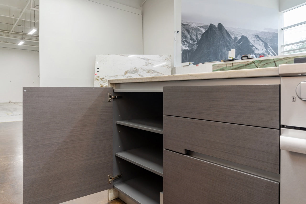 eggersmann Vancouver Wood Veneer Modern Kitchen with Waterfall Island & Miele Appliances