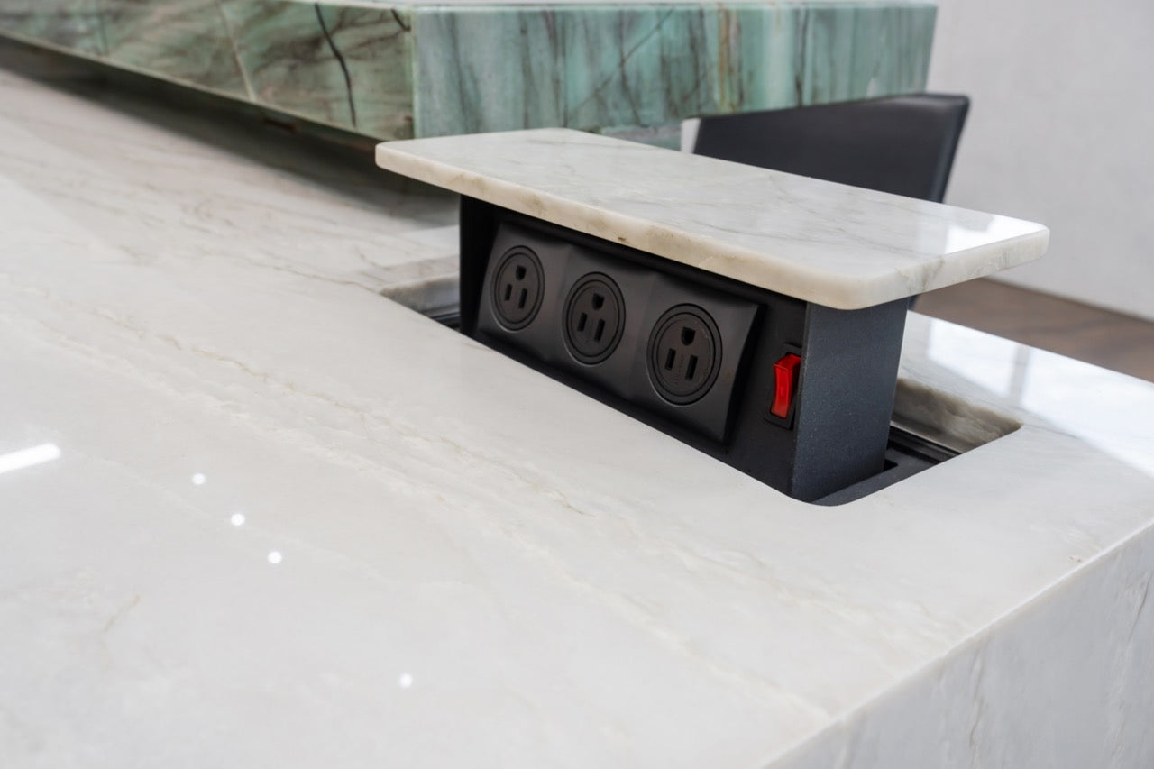 eggersmann Vancouver Wood Veneer Modern Kitchen with Waterfall Island & Miele Appliances