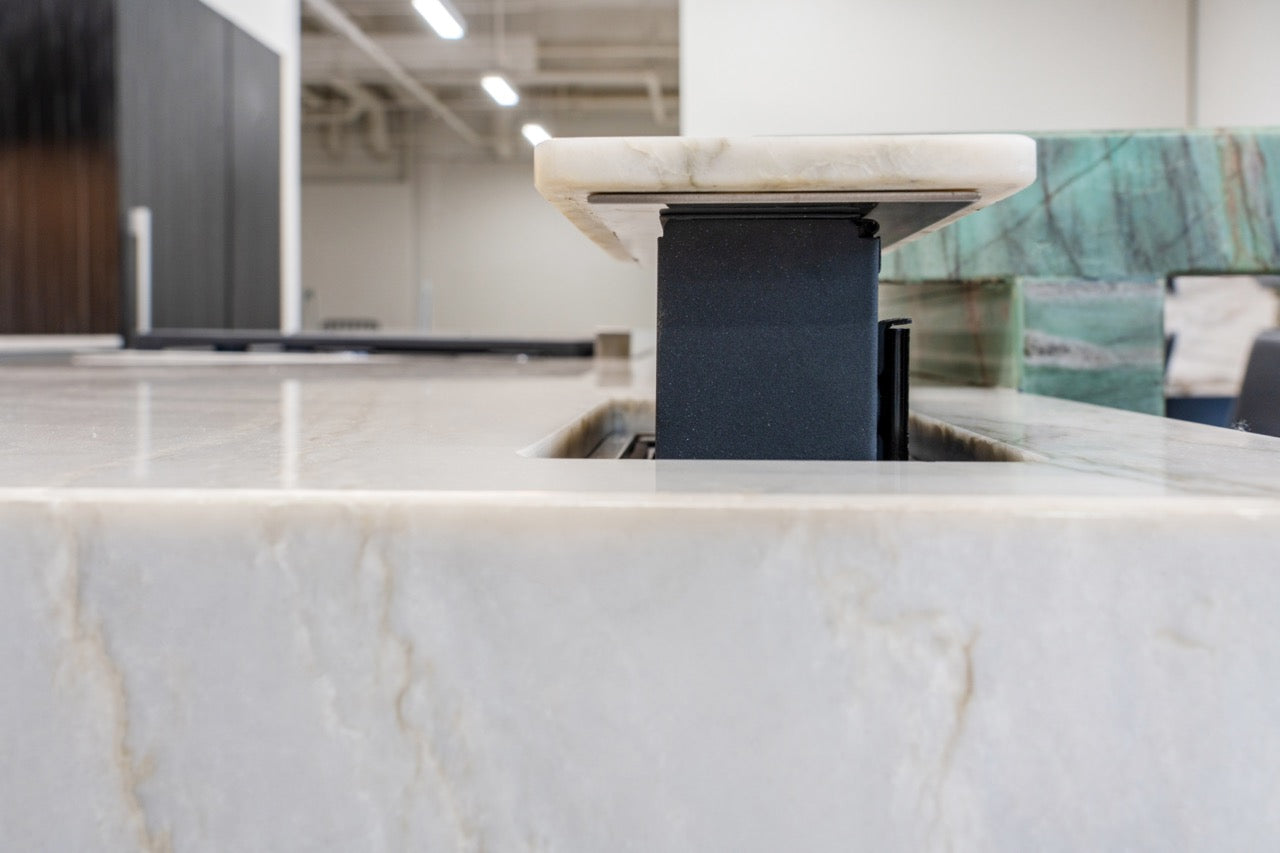 eggersmann Vancouver Wood Veneer Modern Kitchen with Waterfall Island & Miele Appliances