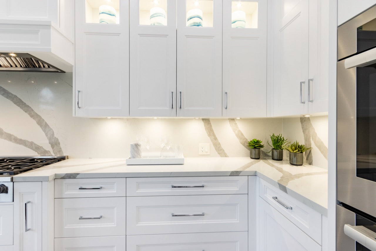 Irpinia Transitional White Kitchen with Island, Quartz Countertops and Miele Appliances