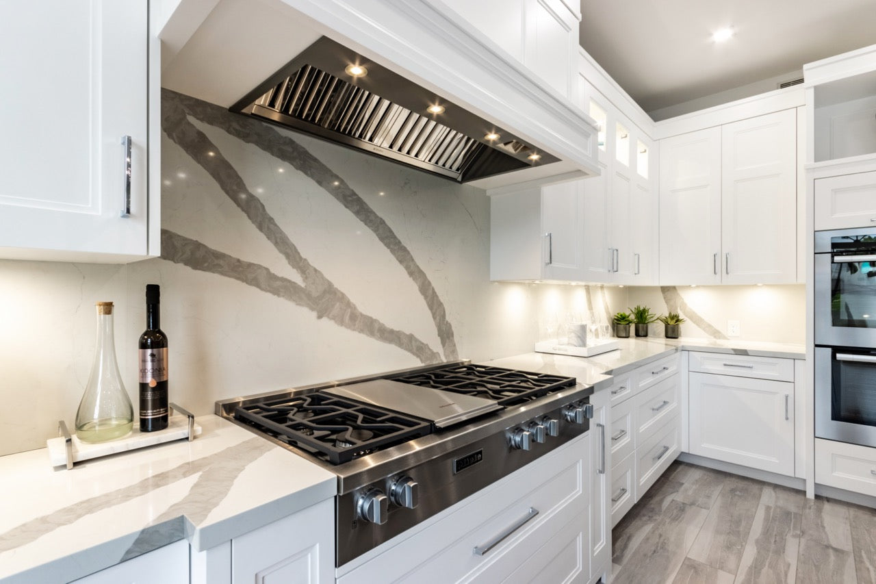 Irpinia Transitional White Kitchen with Island, Quartz Countertops and Miele Appliances