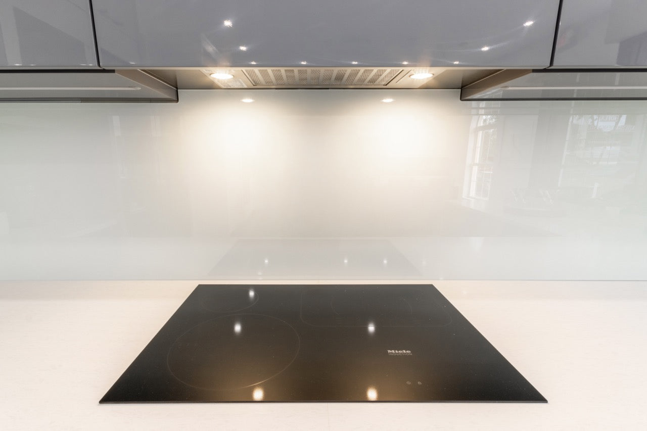 Irpinia Modern Glossy Grey & Matte Wood Veneer Butler's Pantry with Quartz Countertops and Miele Appliances