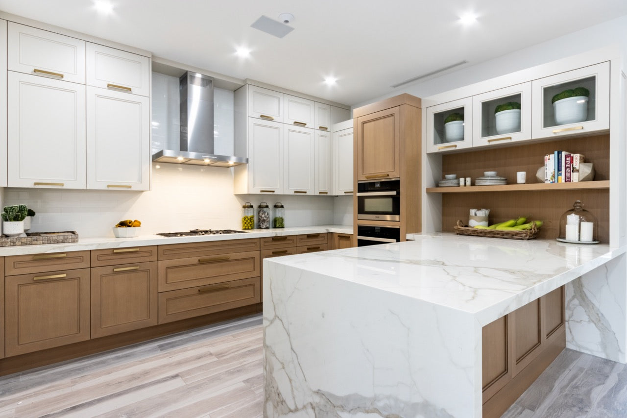 Irpinia Transitional White & Oak Kitchen with Quartz Countertops and Miele Appliances