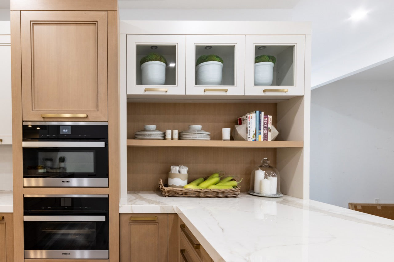 Irpinia Transitional White & Oak Kitchen with Quartz Countertops and Miele Appliances