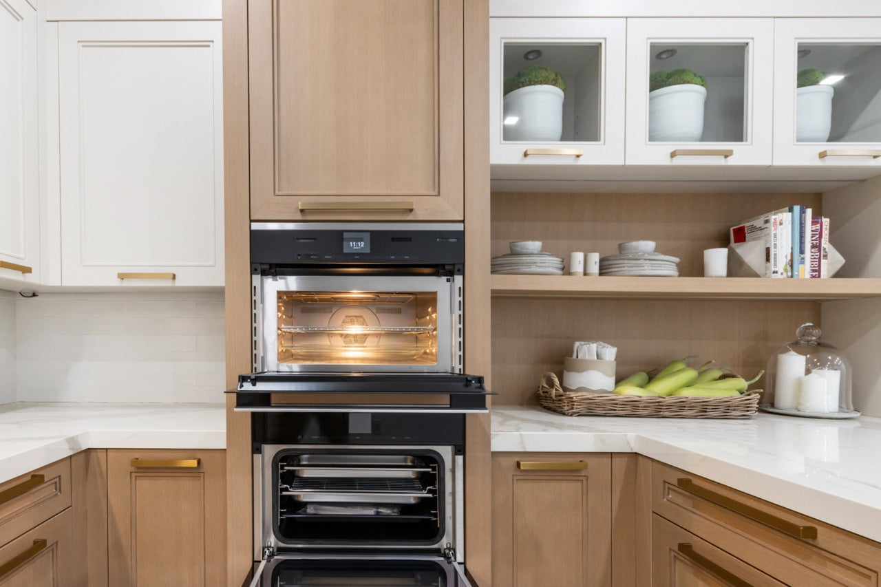 Irpinia Transitional White & Oak Kitchen with Quartz Countertops and Miele Appliances