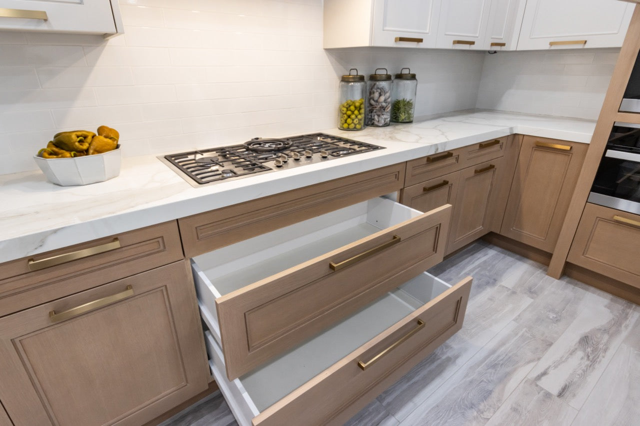 Irpinia Transitional White & Oak Kitchen with Quartz Countertops and Miele Appliances