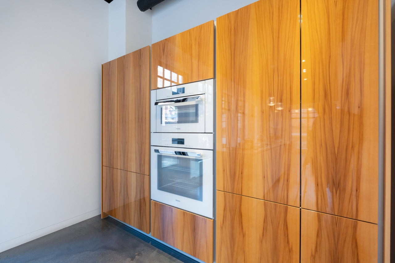 Poggenpohl Segmento Modern White & Wood Veneer Kitchen with Miele Appliances