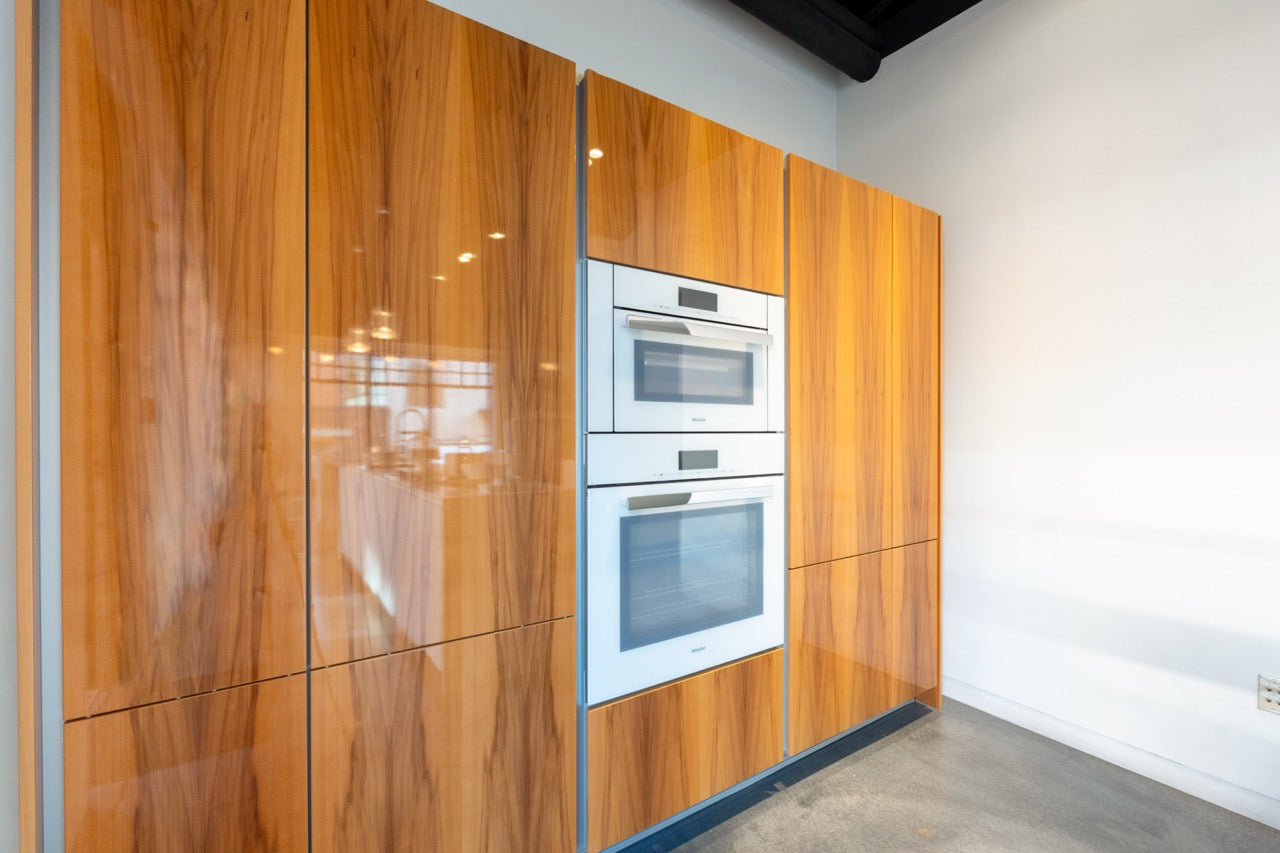 Poggenpohl Segmento Modern White & Wood Veneer Kitchen with Miele Appliances