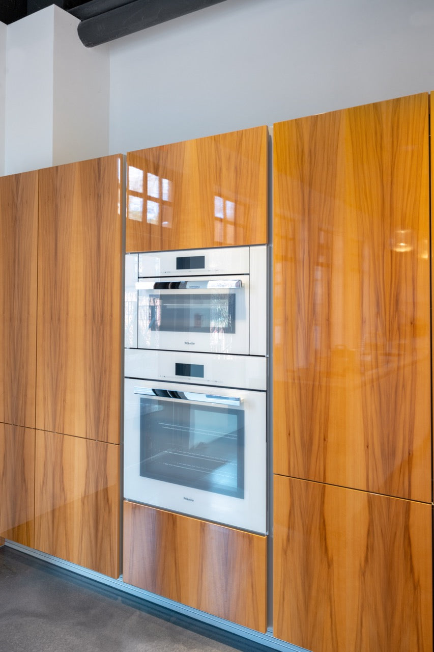 Poggenpohl Segmento Modern White & Wood Veneer Kitchen with Miele Appliances