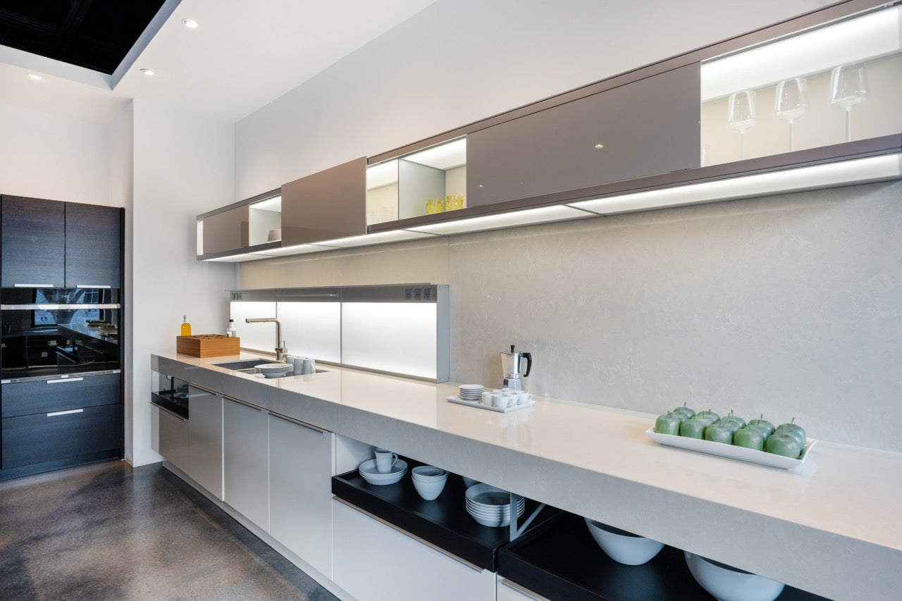 Poggenpohl Plus Modo Modern Black and White Kitchen with Island and Wolf & Sub-Zero Appliances