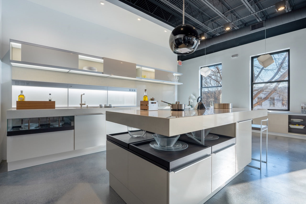 Poggenpohl Plus Modo Modern Black and White Kitchen with Island and Wolf & Sub-Zero Appliances