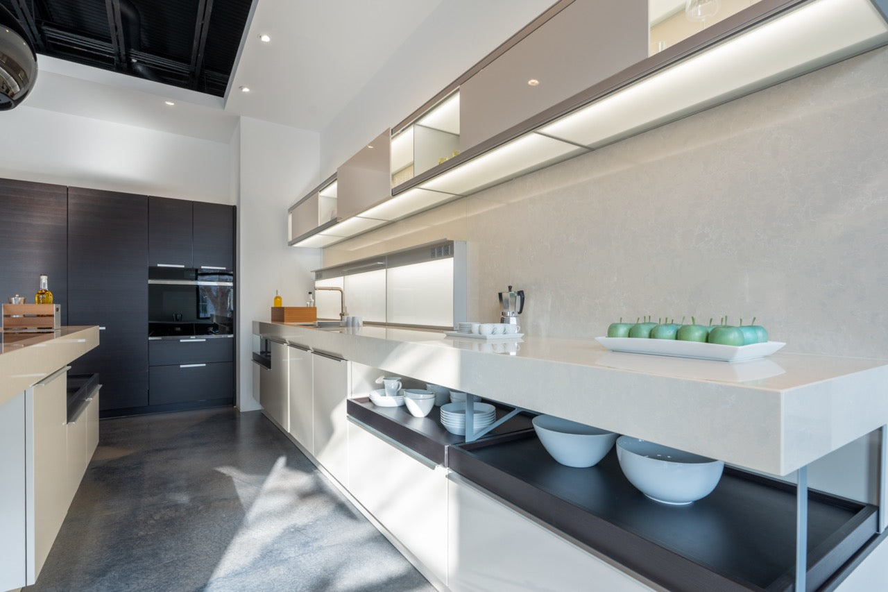 Poggenpohl Plus Modo Modern Black and White Kitchen with Island and Wolf & Sub-Zero Appliances