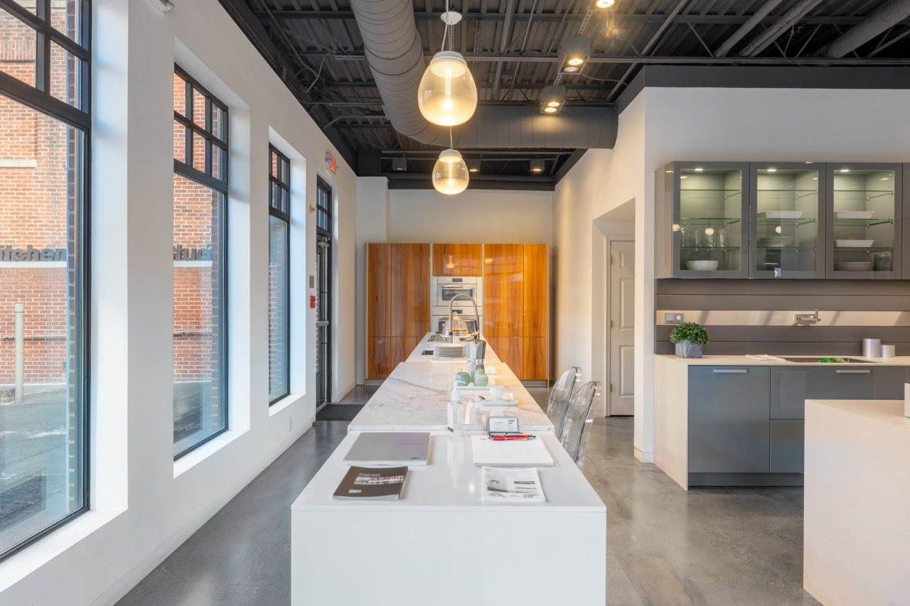 Poggenpohl Segmento Modern White & Wood Veneer Kitchen with Miele Appliances