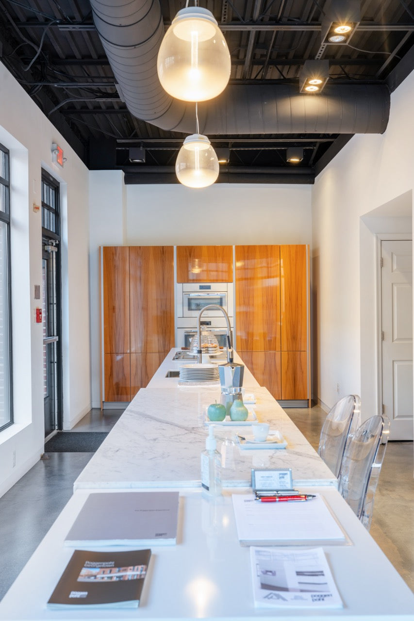 Poggenpohl Segmento Modern White & Wood Veneer Kitchen with Miele Appliances