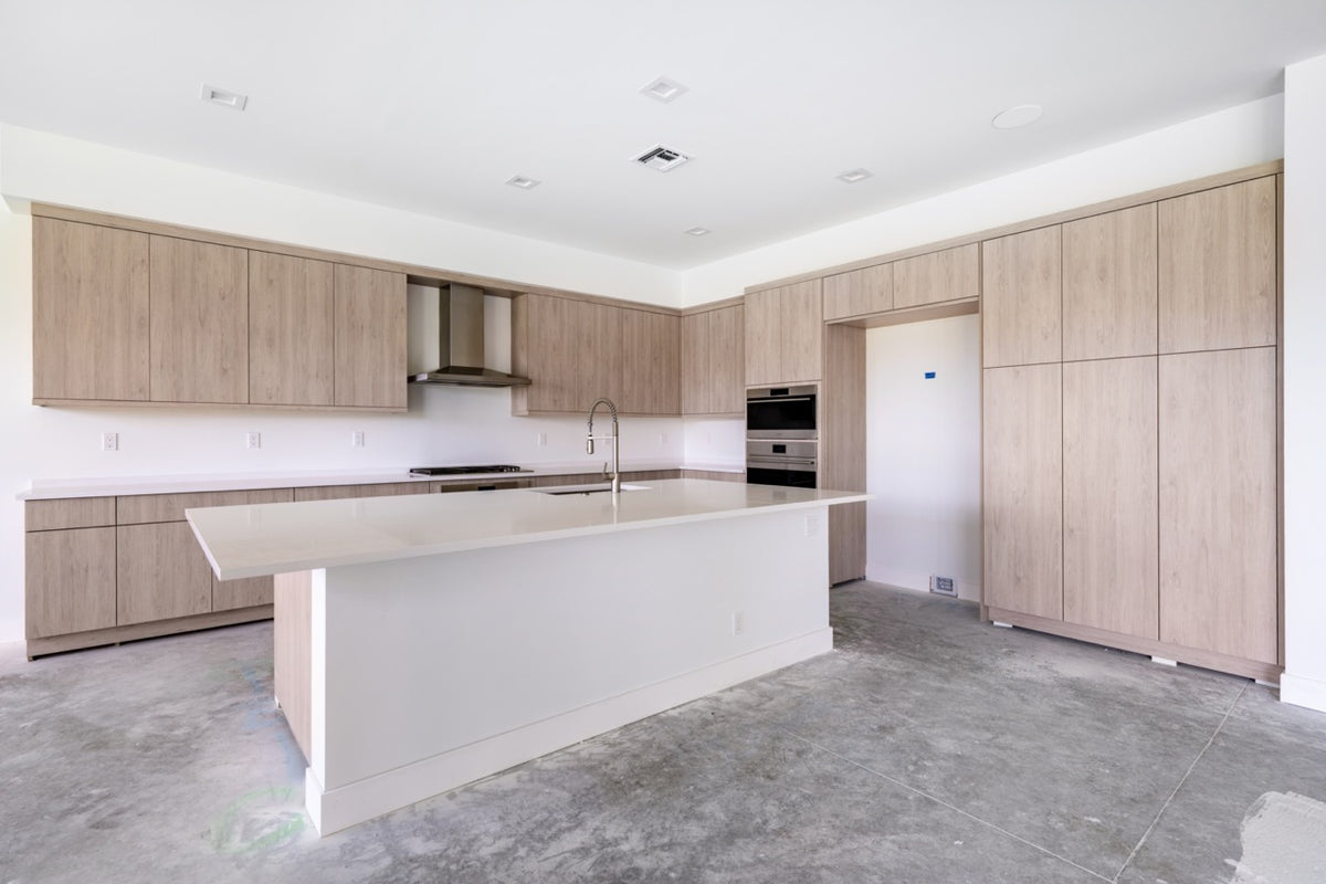 Cabico Sandy Oak Transitional Kitchen with Island & Wolf Appliances