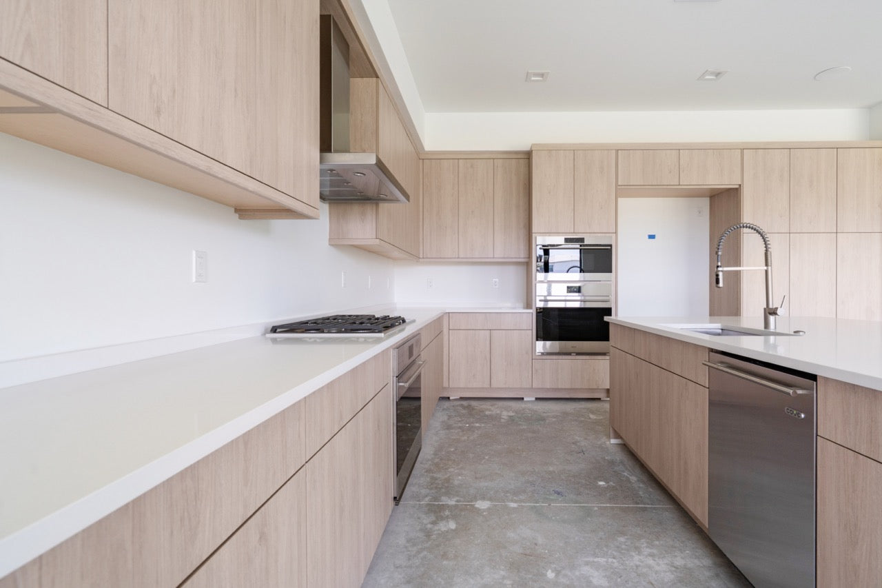 Cabico Sandy Oak Transitional Kitchen with Island & Wolf Appliances