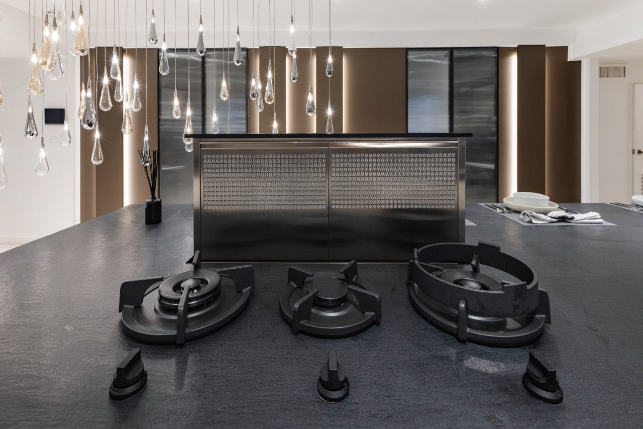 DOCA Modern Wood Veneer Black Kitchen with Island & Appliances