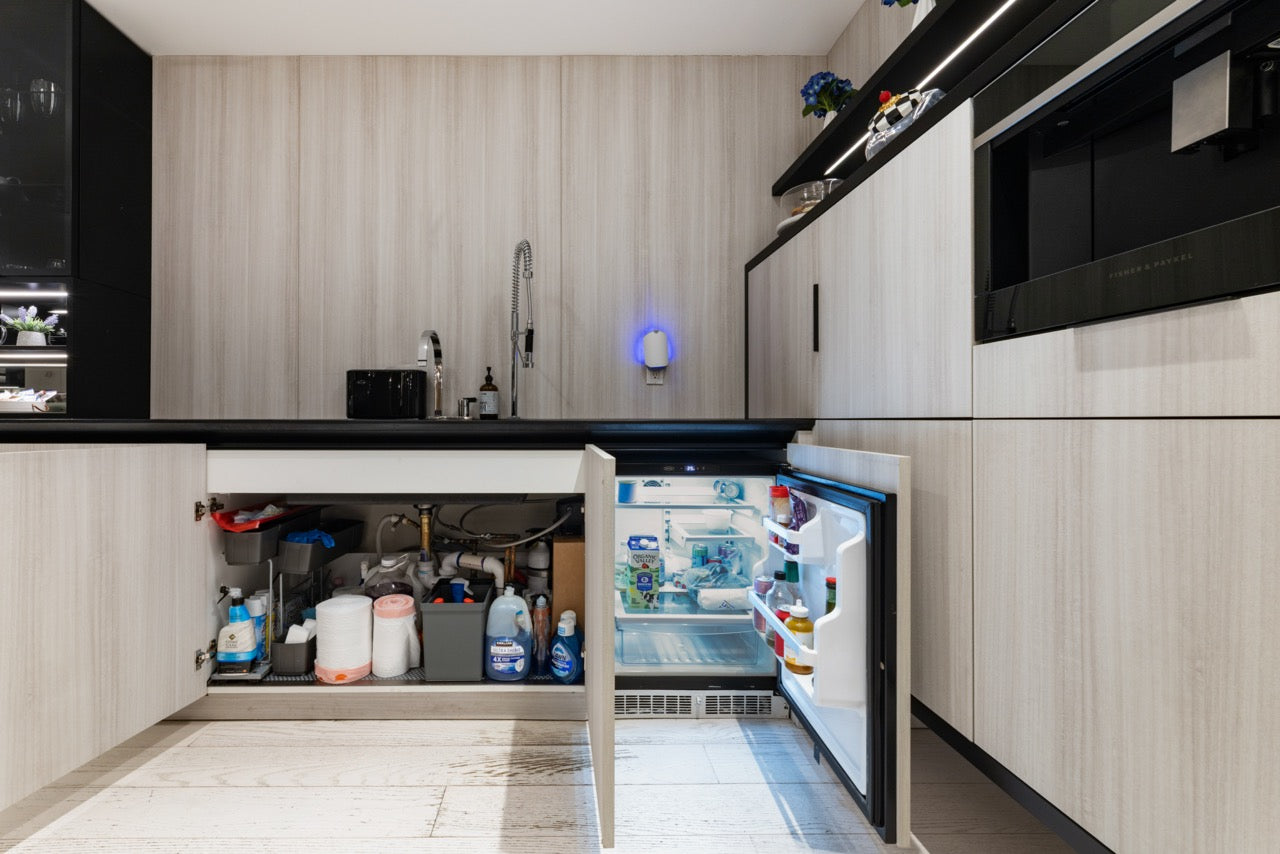 DOCA Modern Wood Veneer Black Kitchen with Island & Appliances