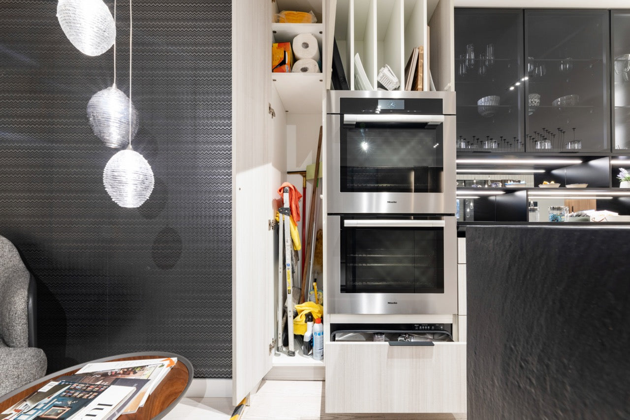 DOCA Modern Wood Veneer Black Kitchen with Island & Appliances