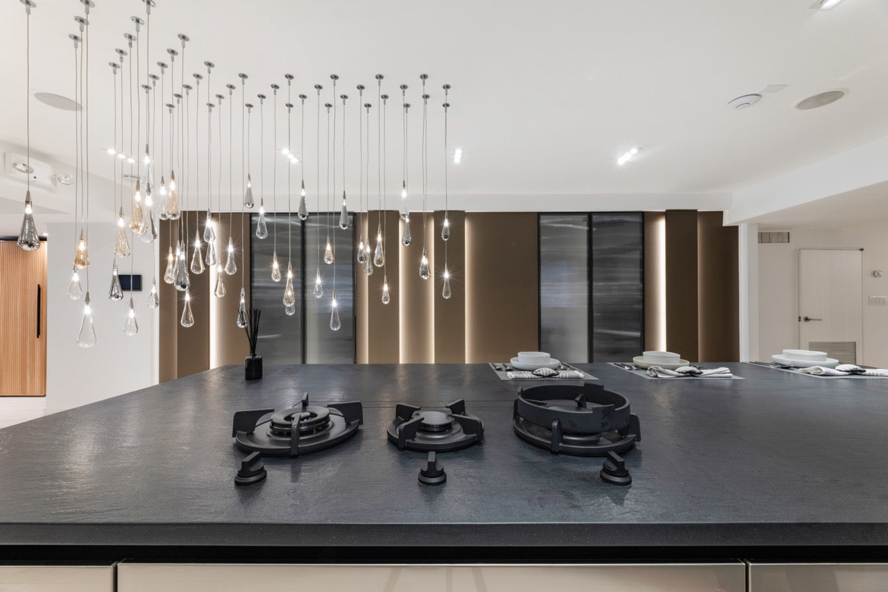DOCA Modern Wood Veneer Black Kitchen with Island & Appliances