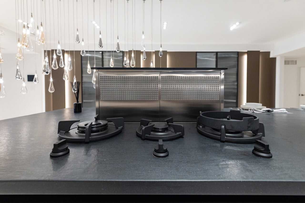 DOCA Modern Wood Veneer Black Kitchen with Island & Appliances