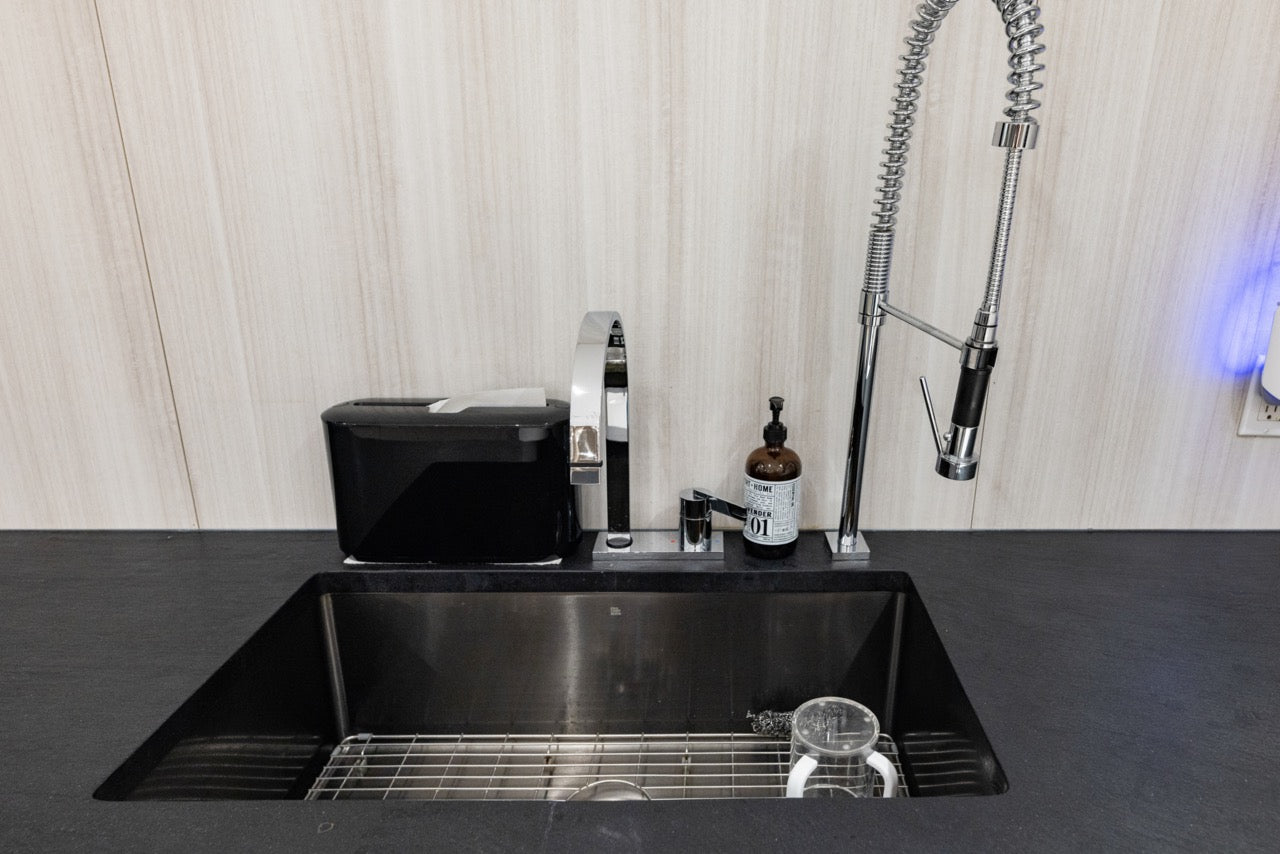 DOCA Modern Wood Veneer Black Kitchen with Island & Appliances