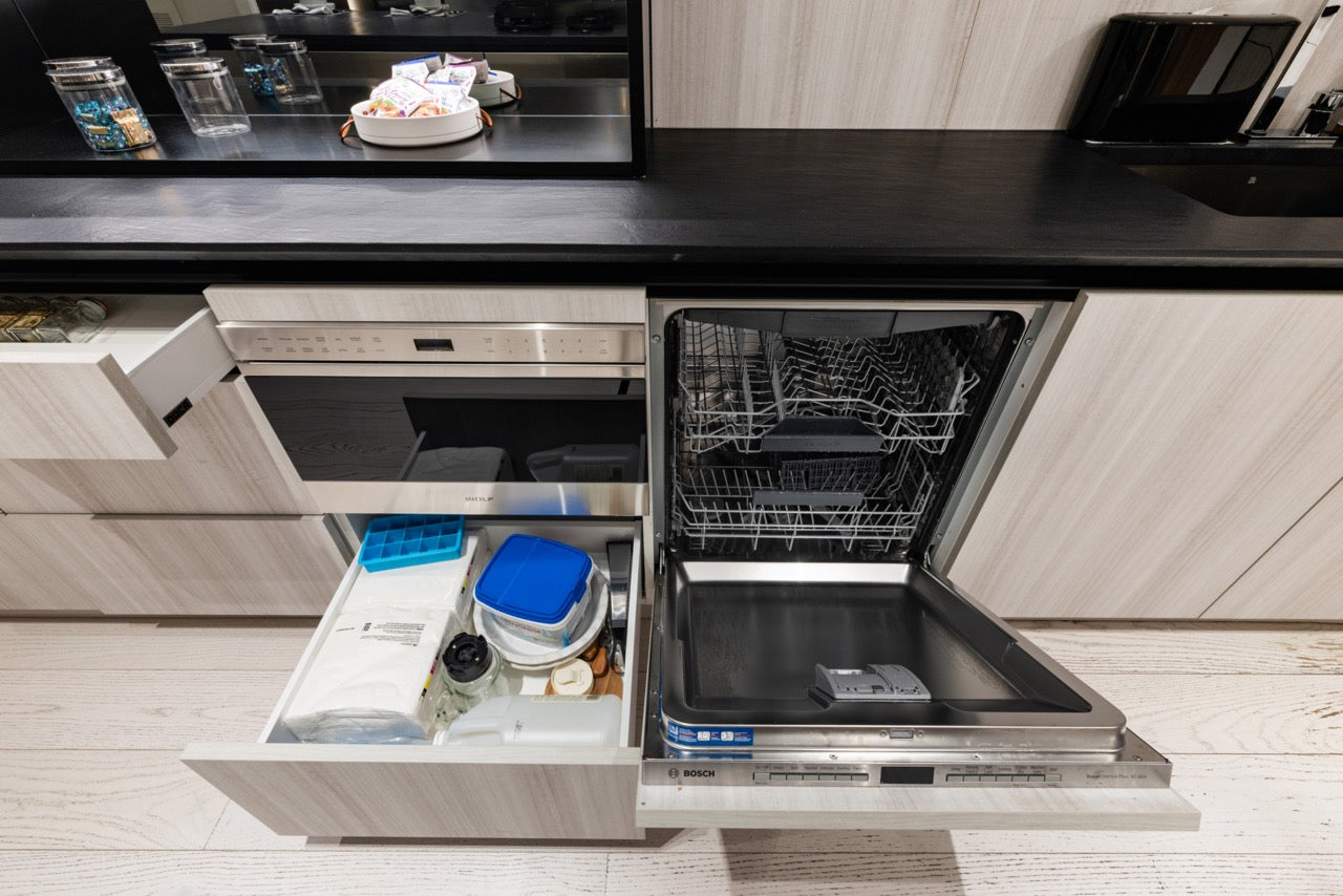 DOCA Modern Wood Veneer Black Kitchen with Island & Appliances