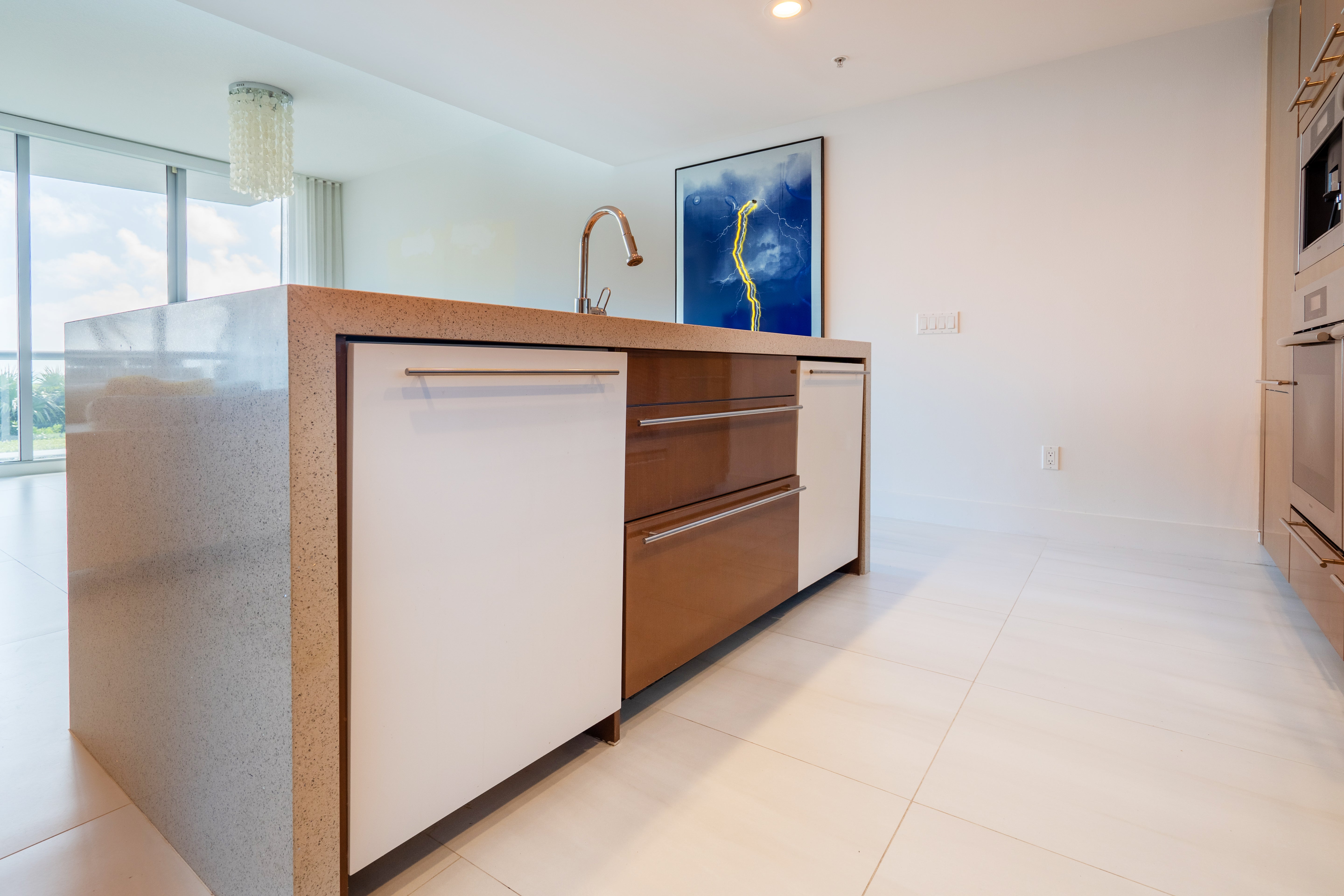 Poggenpohl Modern Glossy Exotic Wood Veneer Kitchen with Island & Miele Appliances