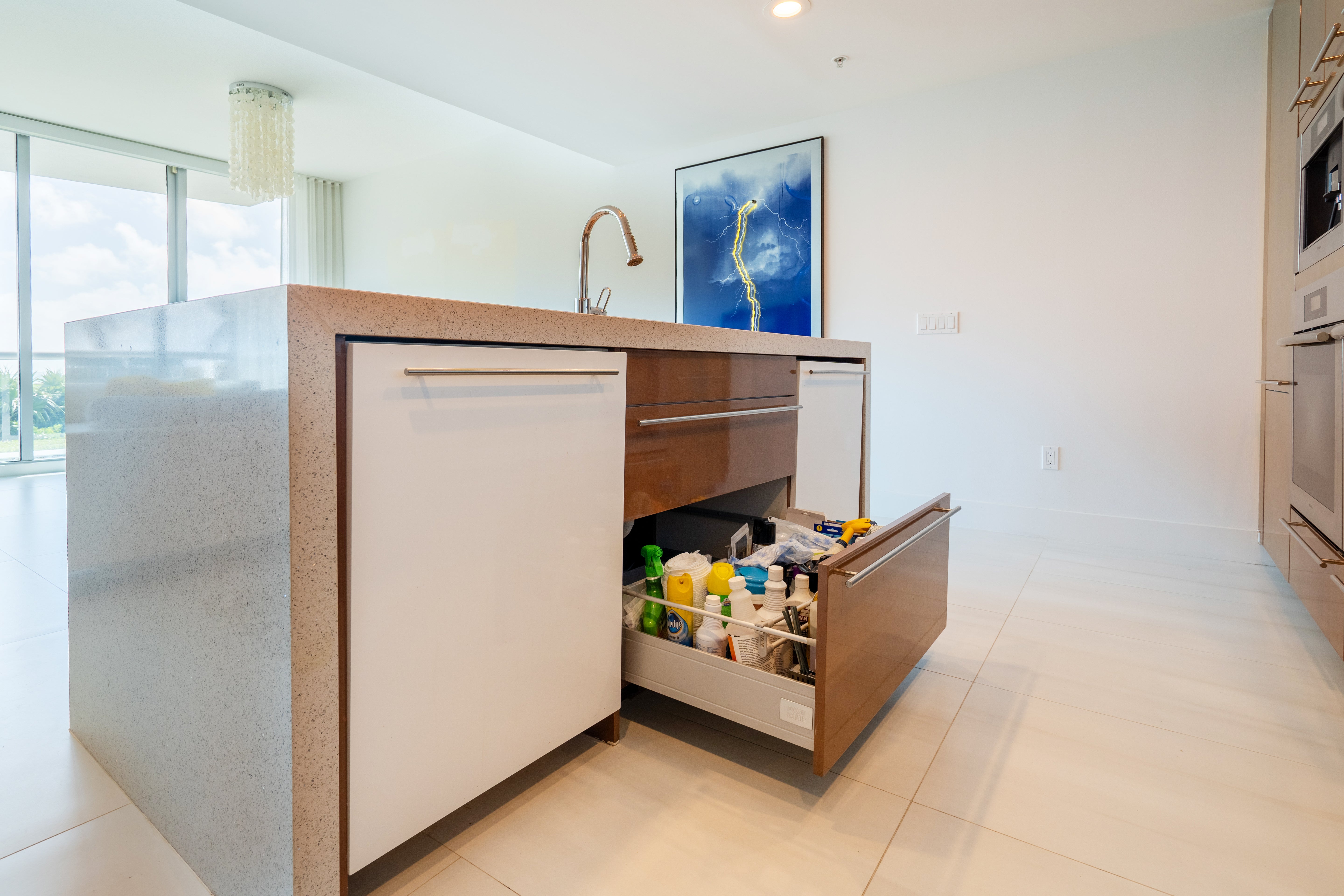 Poggenpohl Modern Glossy Exotic Wood Veneer Kitchen with Island & Miele Appliances