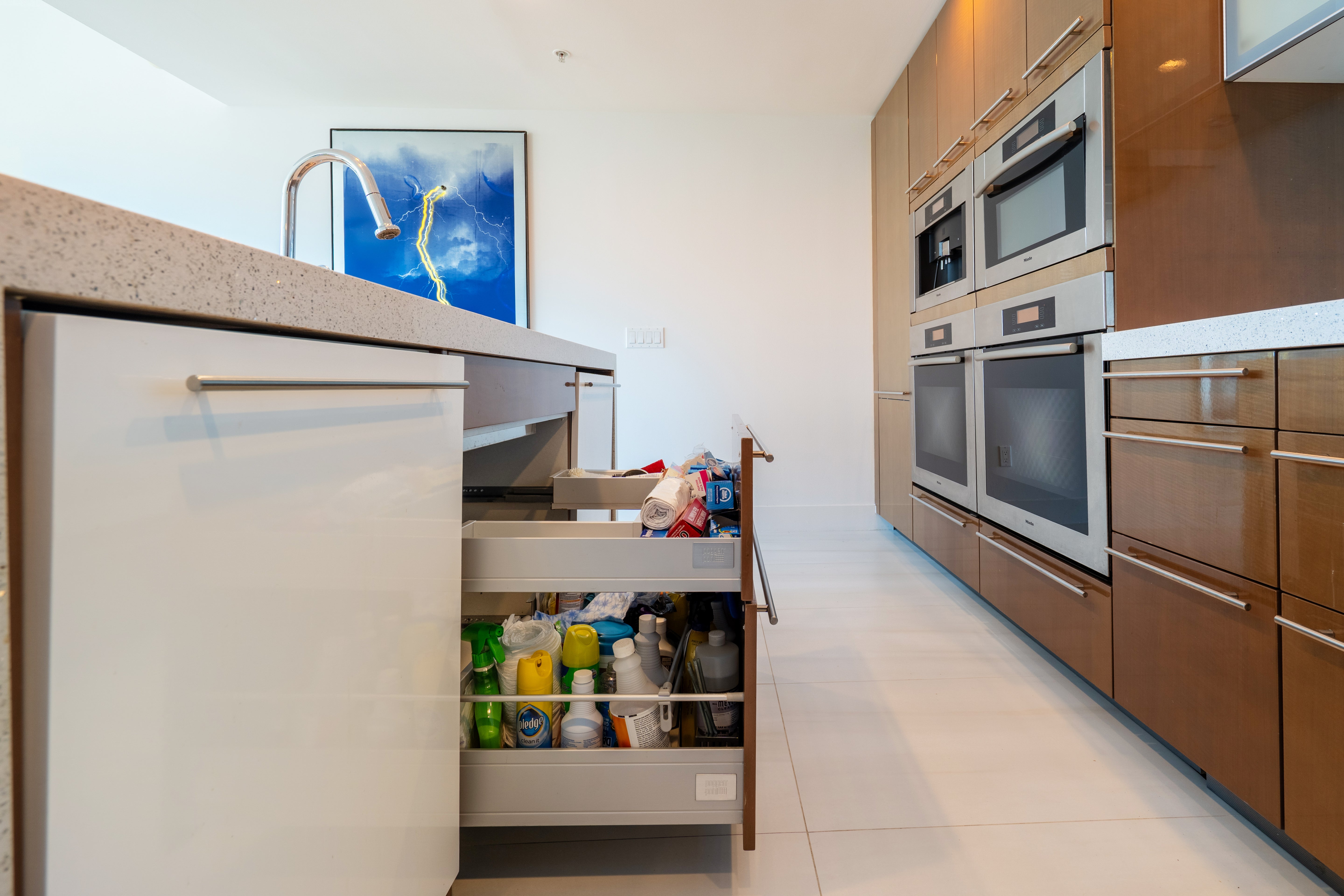 Poggenpohl Modern Glossy Exotic Wood Veneer Kitchen with Island & Miele Appliances