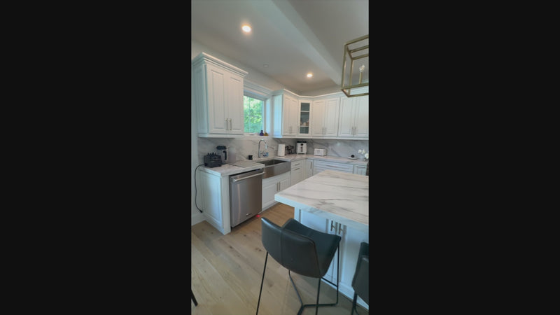 High-end showroom display complete kitchen package in white finish
