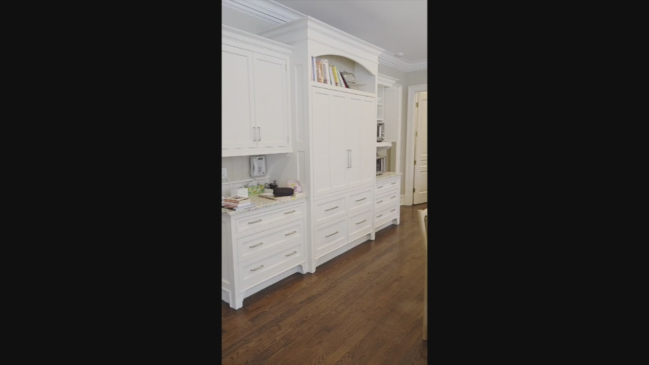 Load video: "The Berkley" Transitional White Kitchen with Island and 60" Wolf Range