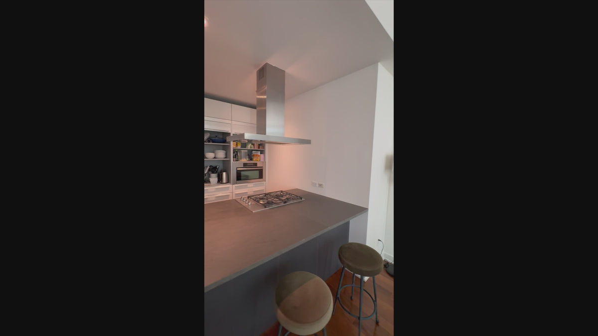 Load video: Bulthaup modern gray and white custom European kitchen suite with Miele appliances