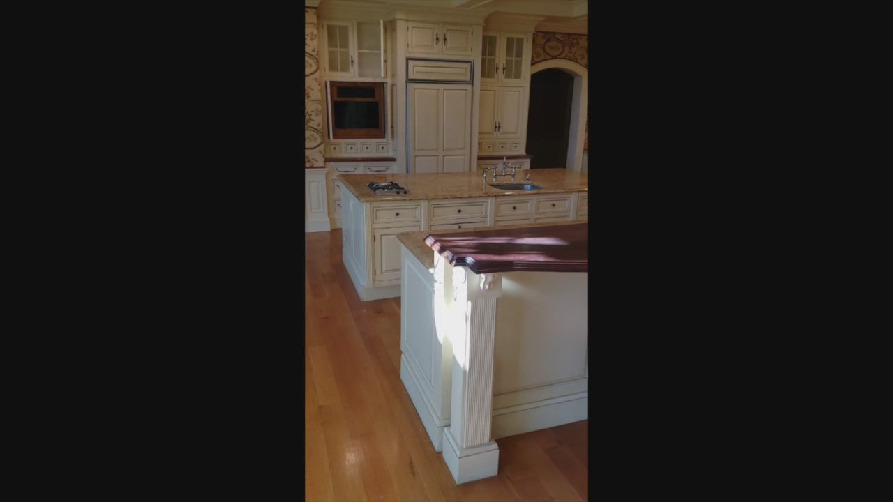 Load video: Christopher Peacock Traditional Cream Kitchen with Double Island, Granite Countertops &amp; Appliances