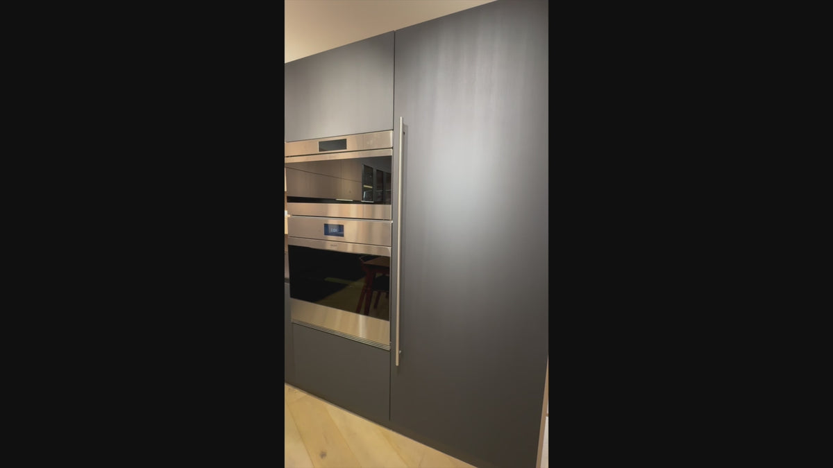Load video: Hans Krug Modern Grey &amp; Oak Veneer Kitchen Corner with Wolf Appliances